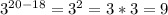 3^{20-18}=3^2=3*3=9