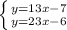 \left \{ {{y=13x-7} \atop {y=23x-6}} \right.