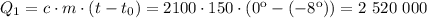 Q_1=c\cdot m\cdot (t-t_0)=2100\cdot 150 \cdot (0к-(-8к))=2 \ 520 \ 000