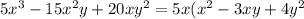 5x^3-15x^2y+20xy^2=5x(x^2-3xy+4y^2