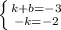 \left \{ {{k+b=-3} \atop {-k=-2}} \right.