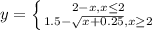 y = \left \{ {{2-x, x \leq 2} \atop {1.5 - \sqrt{x + 0.25}, x \geq }2} \right.