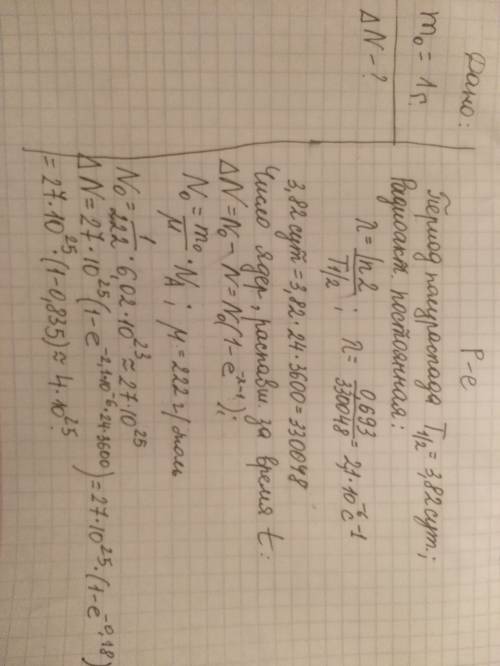 44 . вычислить число атомов радона, распавшихся в течении первых суток, если первоначальная масса ра