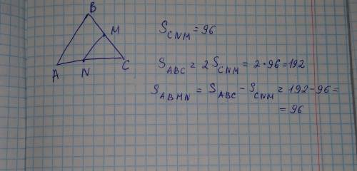 Втреугольнике abc отмечены середины m и n сторон bc и ac соответственно. площадь треугольника cnm ра