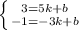 \left \{ {{3=5k+b} \atop {-1=-3k+b}} \right.