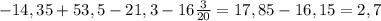 -14,35+53,5-21,3-16 \frac{3}{20}=17,85-16,15=2,7