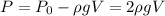 P = P_0-\rho g V = 2\rho g V