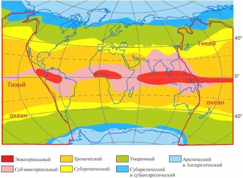 Вкаких климатических поясах расположен тихий океан