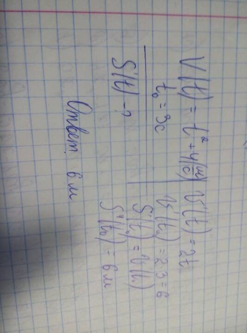 Скорость движения точки v(t)=t^2+4(м/с). найдите путь,пройденный материальной точкой за 3 с от начал