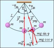 Начертите график зависимости проекции на ось x силы, возвращающей маятник в положение равновесия, от