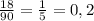 \frac{18}{90} = \frac{1}{5} =0,2