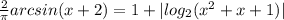 \frac{2}{ \pi } arcsin(x+2)=1+|log_2(x^2+x+1)|