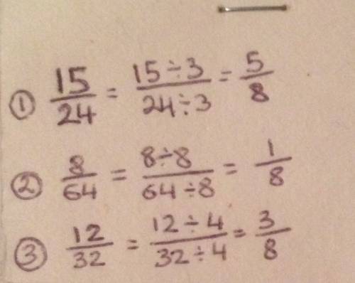 Представьте данную дробь в виде дроби со знаменателем 8: 15/24, 8/64, 12/32 !