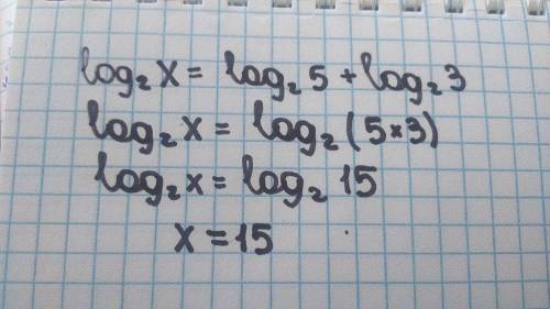 Log2 x = log2 5 + log2 3 решите подробно )