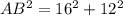 AB^2=16^2+12^2