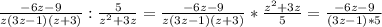 \frac{-6z-9}{z(3z-1)(z+3)} : \frac{5}{z^{2}+3z} = \frac{-6z-9}{z(3z-1)(z+3)} * \frac{z^{2}+3z}{5} = \frac{-6z-9}{(3z-1)*5}