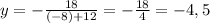 y=- \frac{18}{(-8)+12} =- \frac{18}{4}=-4,5