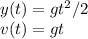 y(t) = gt^2/2\\&#10;v(t) = gt