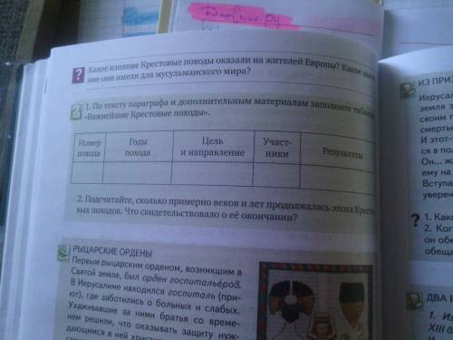 6класса как начертить таблицу крестовых походов