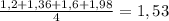 \frac{1,2+1,36+1,6+1,98}{4}= 1,53