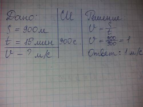 Мне нужно изучат по ! от дома до школы расстояние 900м.этот путь ученик за 15 мин. с кокой скоростью