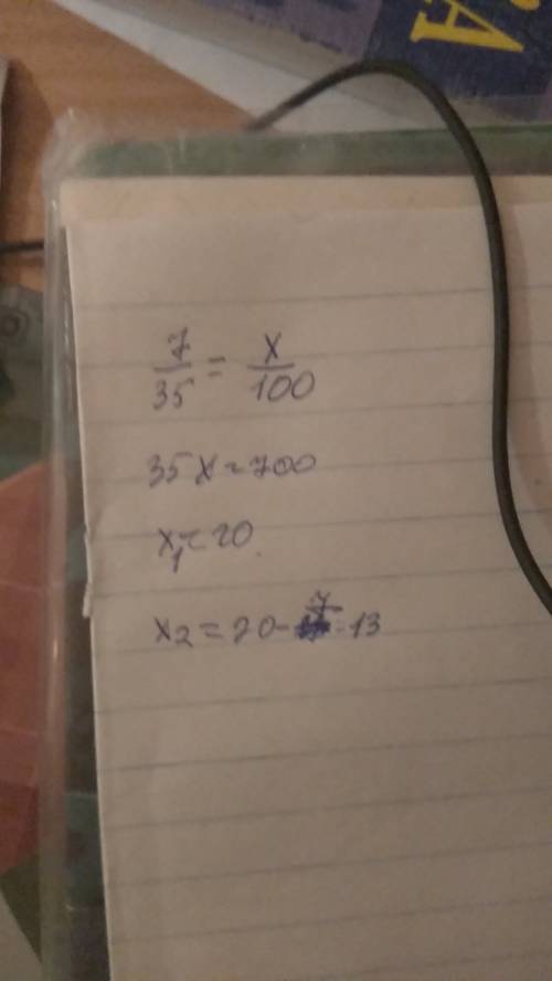 Первое число больше второго на 35%.найти эти числа , если их разность 7