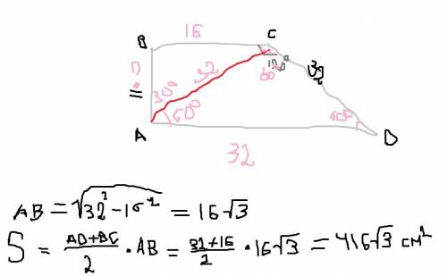 Впрямоугольной трапеции большее боковое ребро равно 32 см, меньшая диагональ является бисектрисой ту