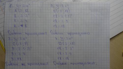 Какие из точек a(2; 8),b(-3; 18), c (-3; 9) d(3; 18) лежат на графике функции y=2x2