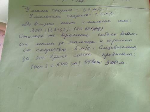 Мальчик с собакой пошёл встречать маму. когда собака увидела маму, она побежала к ней со скоростью 5