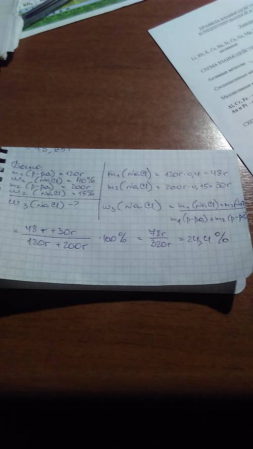 Определите массовую долю (%) хлорида натрия в растворе полученном при смешивании двух растворов хлор