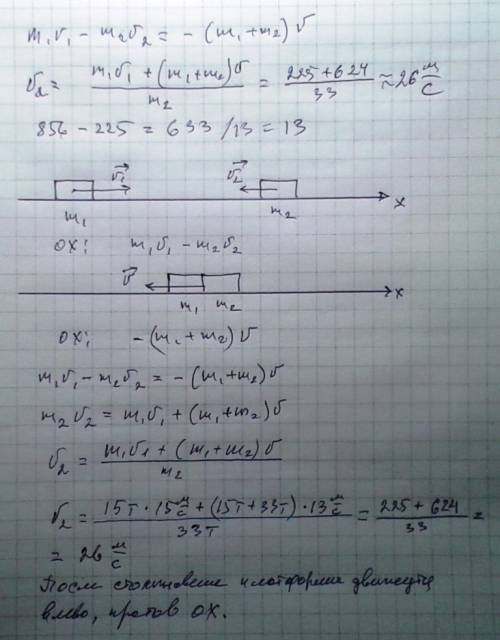 Две платформы с массами m1= 15 тонн m2=33 тонны они двигались на встречу друг другу.u1=15м/с .через