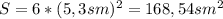 S=6*(5,3sm)^2=168,54sm^2