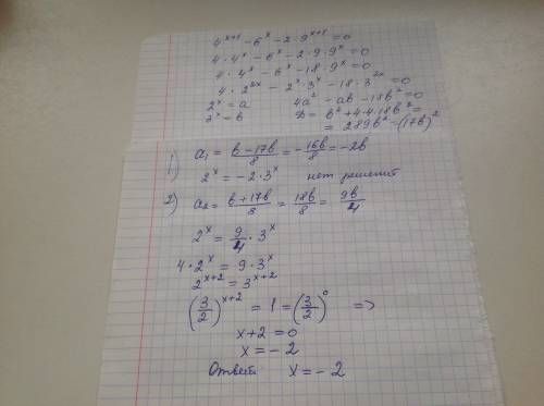 Показательное уравнение 4^(x+1)-6^(x)-2*9^(x+1)=0