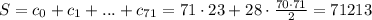 S = c_0+c_1+...+c_{71} = 71\cdot23+28\cdot\frac{70\cdot71}{2} = 71213