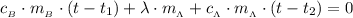 c_{_B}\cdot m_{_B}\cdot (t-t_1)+\lambda\cdot m_{_\Lambda}+c_{_\Lambda}\cdot m_{_\Lambda}\cdot (t-t_2)=0