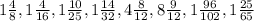 1 \frac{4}{8} , 1 \frac{4}{16} ,1 \frac{10}{25} ,1 \frac{14}{32} ,4 \frac{8}{12 },8 \frac{9}{12} ,1 \frac{96}{102} ,1 \frac{25}{65}