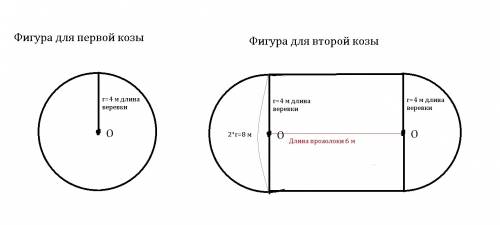 На лугу пасётся коза, привязанная верёвкой к колышку. колышек вбит в землю, а верёвка имеет длину 4