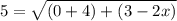 5= \sqrt{(0+4)+(3-2x)}