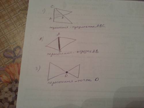С! : начертите два треугольника так, чтобы их пересечением a) был треугольник б) был отрезок в) была