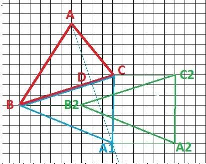 Побудуй трикутник,симетричний трикутнику авс відносно сторони вс ,а потім перенеси одержаний трикутн