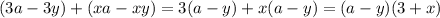 (3a-3y)+(xa-xy)=3(a-y)+x(a-y)=(a-y)(3+x)