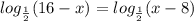 log_\frac{1}{2} (16-x)=log_ \frac{1}{2} (x-8)