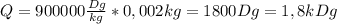 Q=900000 \frac{Dg}{kg} *0,002kg=1800Dg=1,8kDg