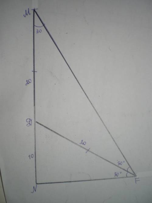Решите в треугольнике mnf известно, что угол n= 90; градусов угол m=30; градусов отрезок fd - биссек