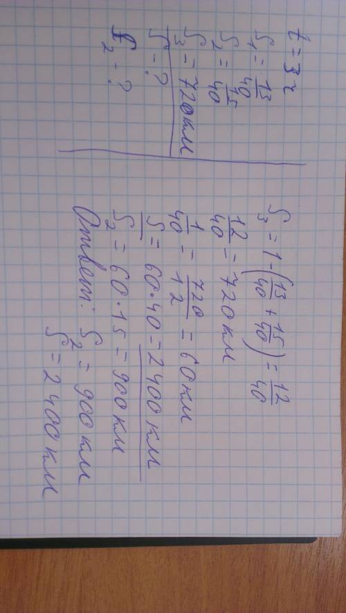 Рейс самолета длился 3 часа в первый час он пролетел 13/40 всего пути во второй час 15/40 всего пути