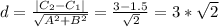 d= \frac{| C_{2} - C_{1} |}{ \sqrt{A^2+B^2} } = \frac{3-1.5}{ \sqrt{2} }=3* \sqrt{2}