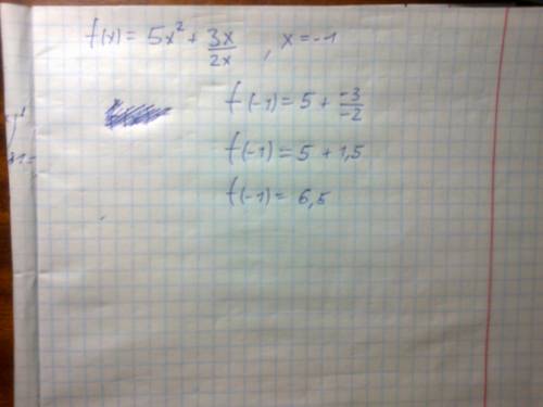 Найти значение функции f(x)=5x^2+3x/2x при x= -1