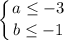 \displaystyle \left \{ {{a \leq -3} \atop {b \leq -1}} \right. &#10;