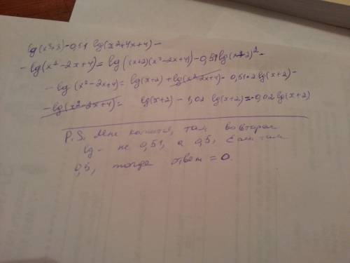 Выражение lg(x^3+8) - 0,51 lg( x^2+4x+4)-lg(x^2-2x+4)