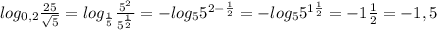 log_{0,2}\frac{25}{\sqrt{5}}=log_{\frac{1}{5}}\frac{5^2}{5^{\frac{1}{2}}}=-log_55^{2-\frac{1}{2}}=-log_55^{1\frac{1}{2}}=-1\frac{1}{2}=-1,5